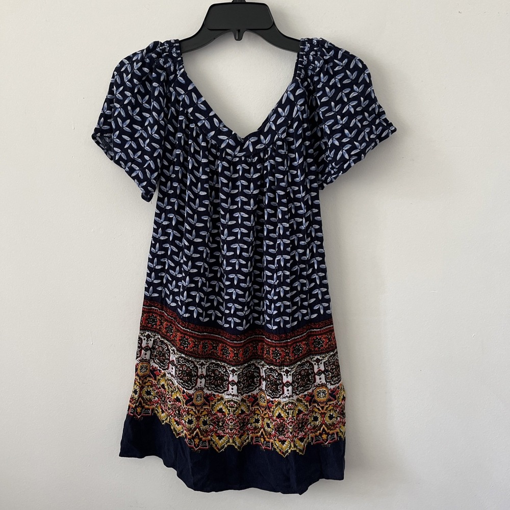 Caslon Women's Petite Medium Geometric Border Print Blouse Boho Peasant Hippie